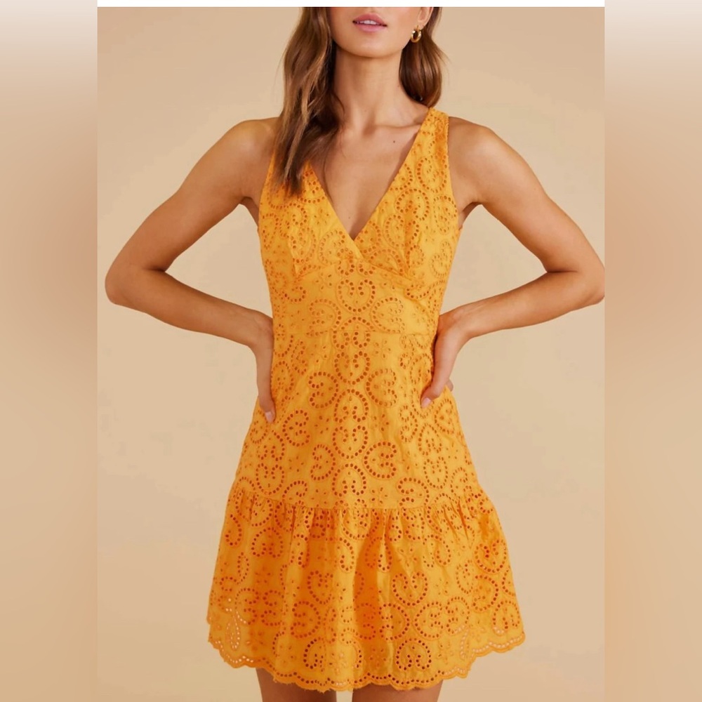 MINKPINK Bright Yellow Eyelet Mini Dress